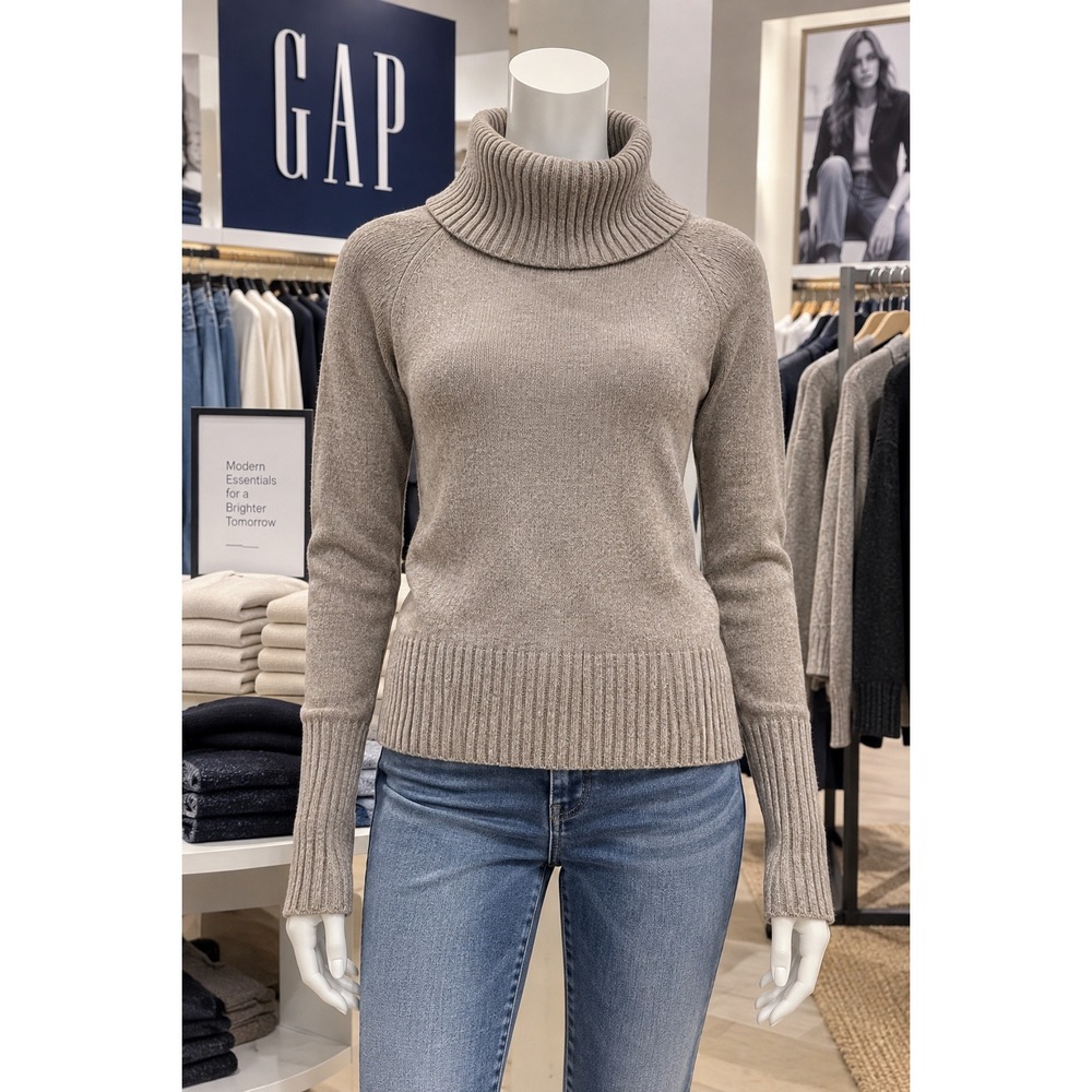 Gap XS Rabbit Hair Blend Oversized Turtleneck Sweater Taupe